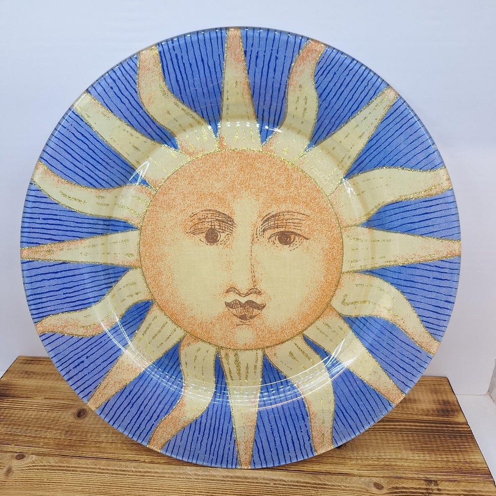 HANDMADE Gold Sun Fabric Covered Planter Plate Centerpiece 11" Wide Cookie Tray